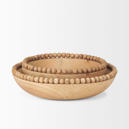 Wendell Light Brown Wood w/ Wood Bead Round Bowls