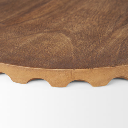 Waverly Round Light Brown Wood Scalloped Edged Trays