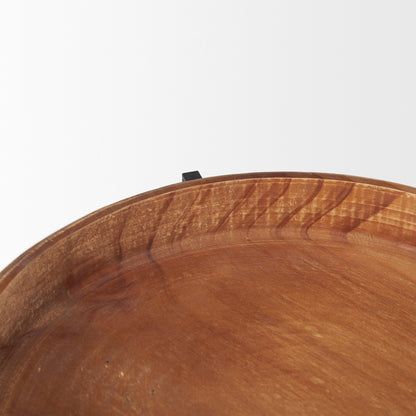 Wally Round Medium Brown Wood w/ Matte Black Metal Stand Trays