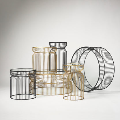 Shani Set of 2 Round, Gold Metal w/ Glass Accent Tables