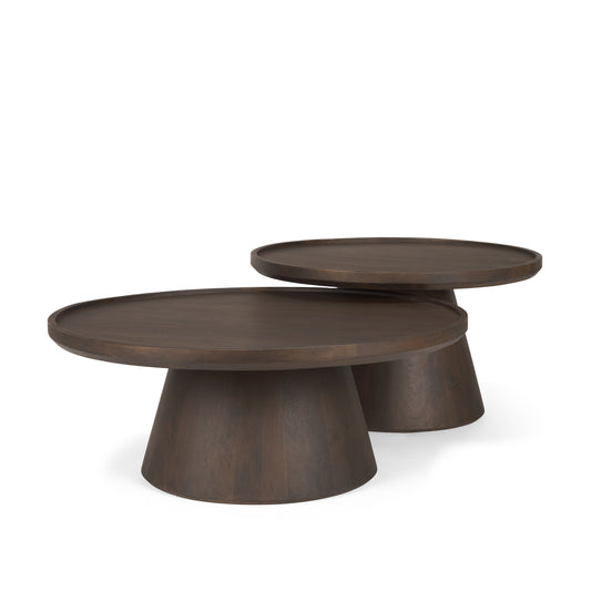 Takoda Dark Brown Wood Tapered Drum Nesting Coffee Tables