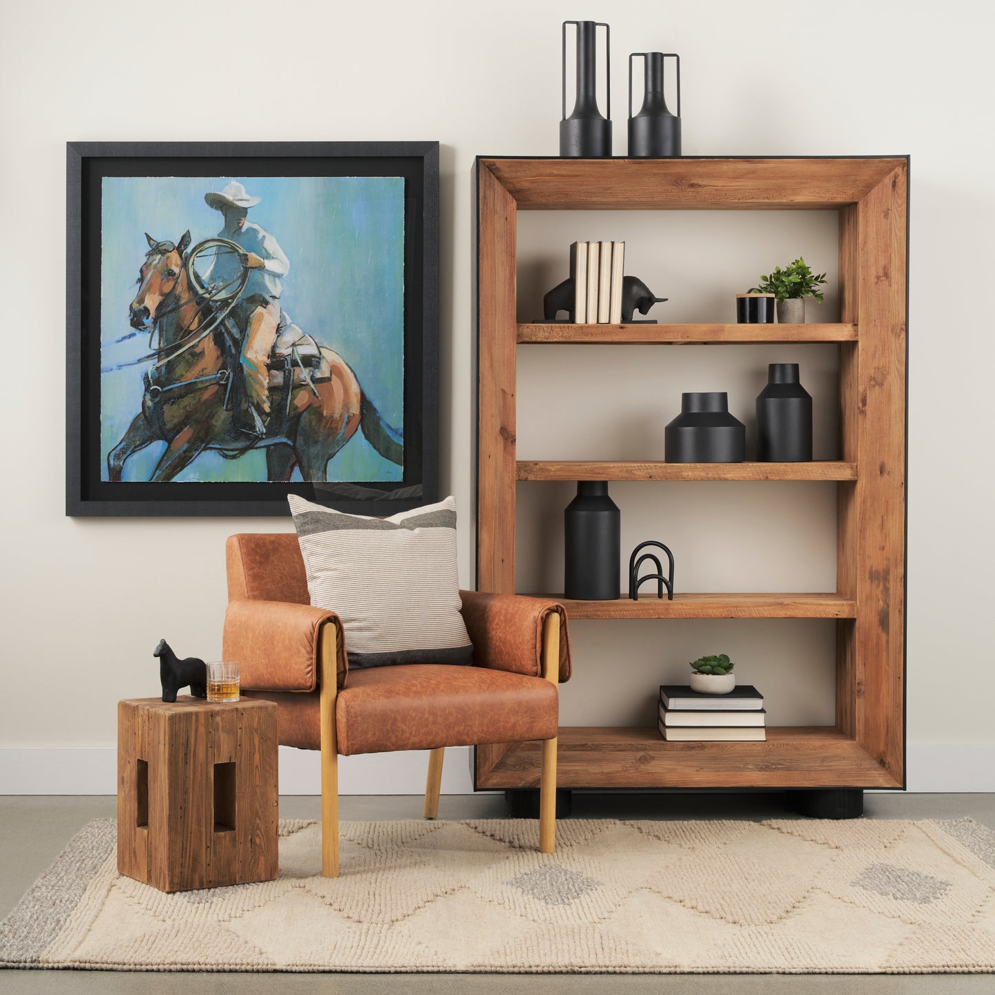 Tabor Natural Wood w/ Black Oak Frame Bookcase