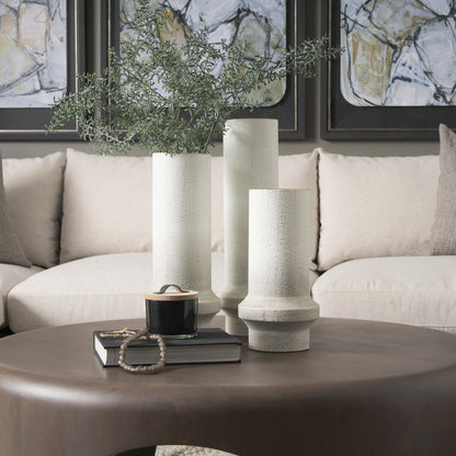 Tovah Small Textured White w/ Gold Metal Vase