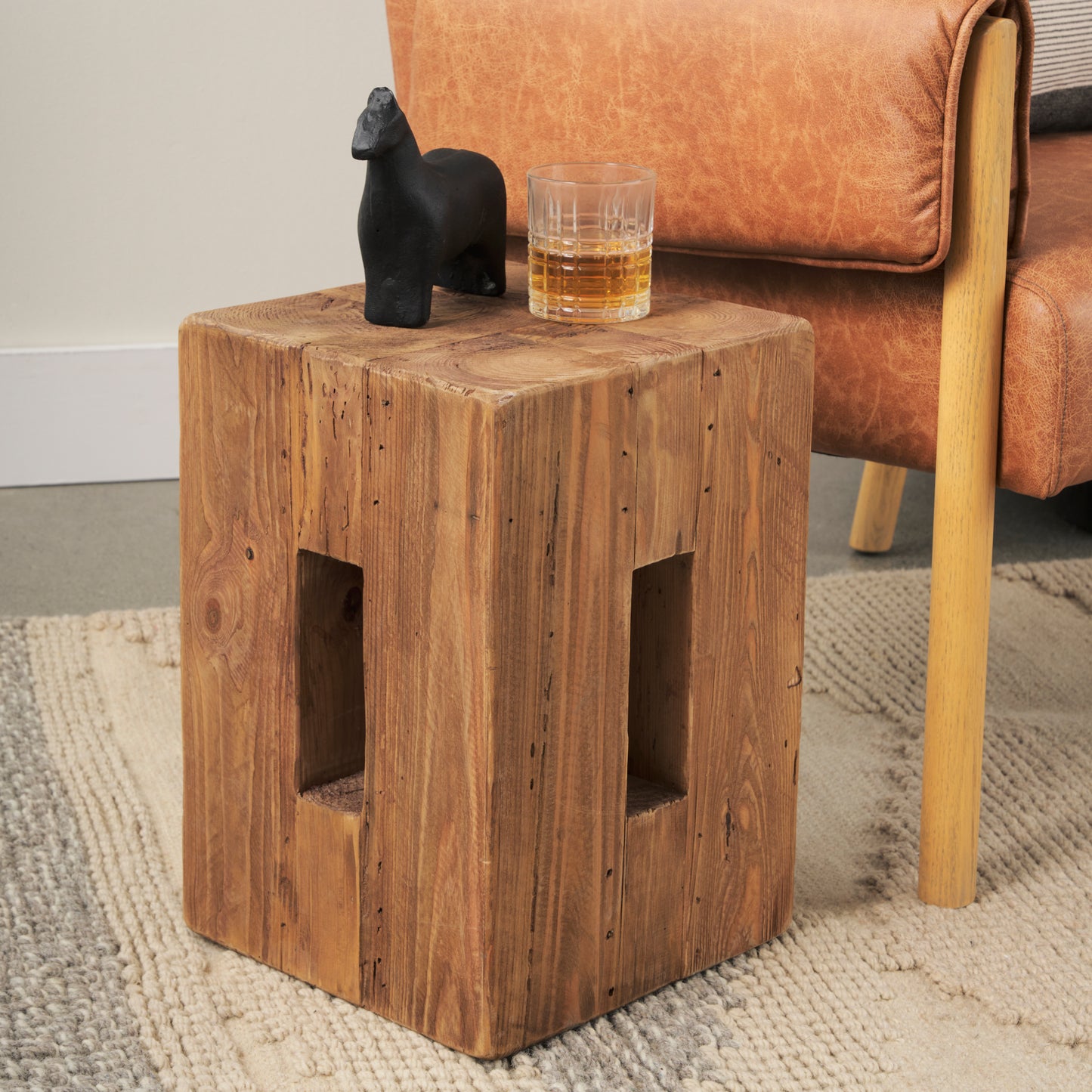 Waylen Natural Wood Block Accent Stool