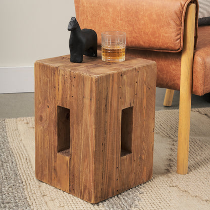 Waylen Natural Wood Block Accent Stool