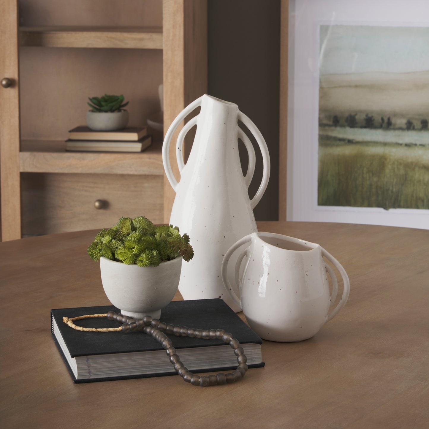 Urvi Short Off White Speckled Asymmetrical Ceramic Vase