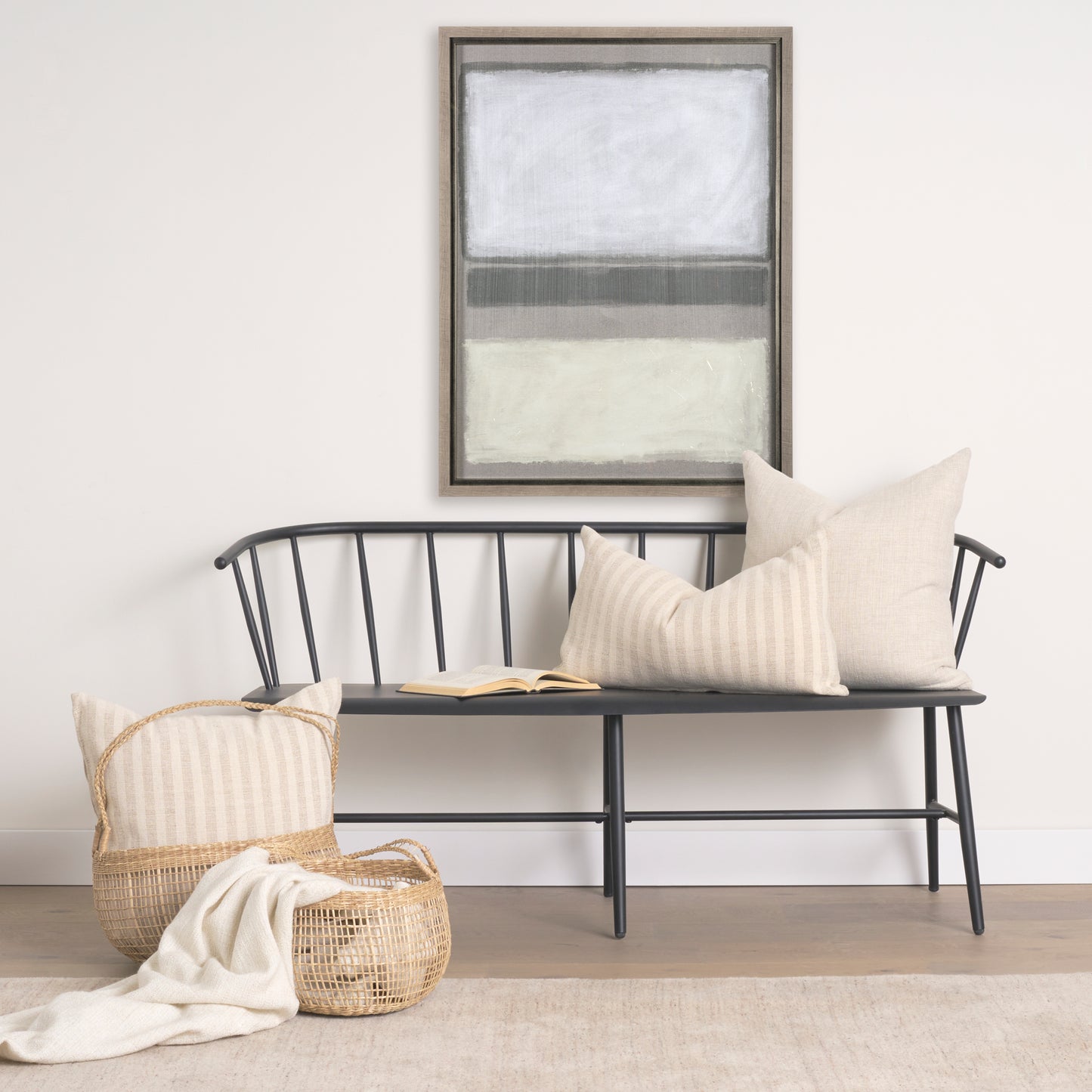 Nova 15.0L x 15.0W x 9.4H (Set of 2) Light Brown Seagrass Woven Round Basket W/ Long Handle