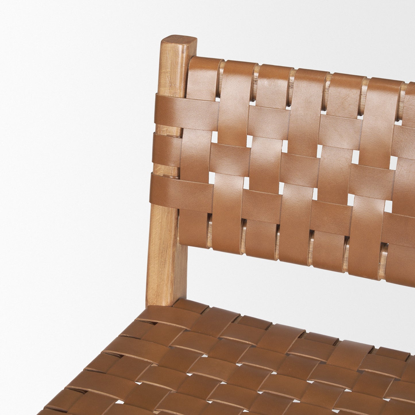 Shane Brown Wood w/ Woven Brown Leather Counter Stool