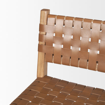 Shane Brown Wood w/ Woven Brown Leather Counter Stool