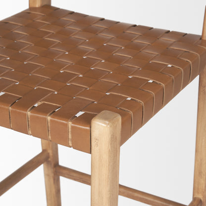 Shane Brown Wood w/ Woven Brown Leather Counter Stool