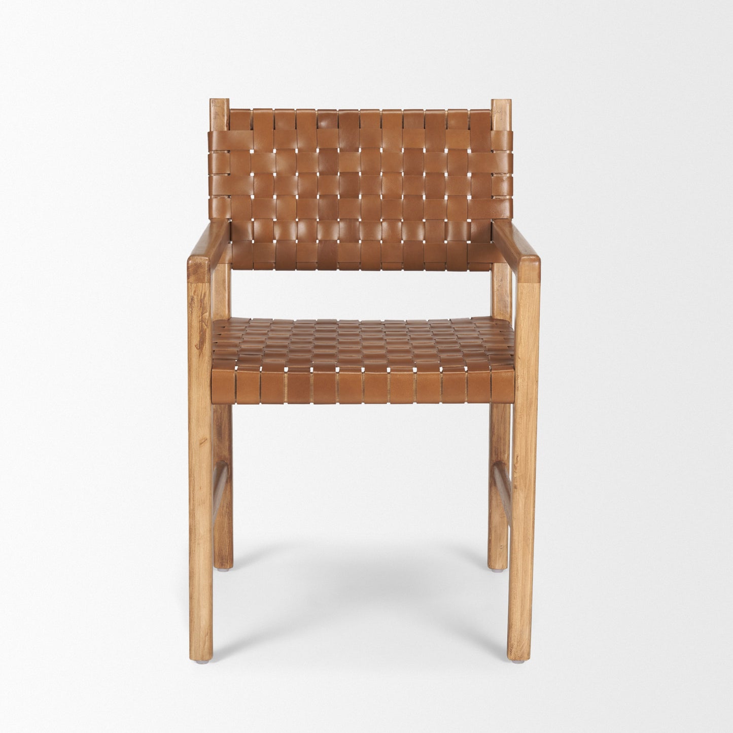 Shane Brown Wood w/ Woven Brown Leather Dining Armchair