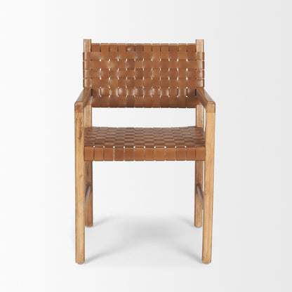 Shane Brown Wood w/ Woven Brown Leather Dining Armchair