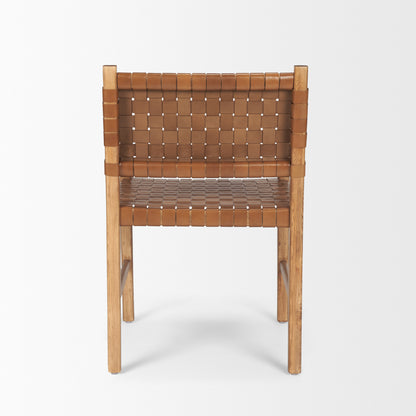 Shane Brown Wood w/ Woven Brown Leather Dining Armchair