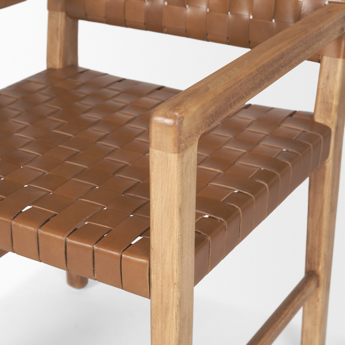 Shane Brown Wood w/ Woven Brown Leather Dining Armchair