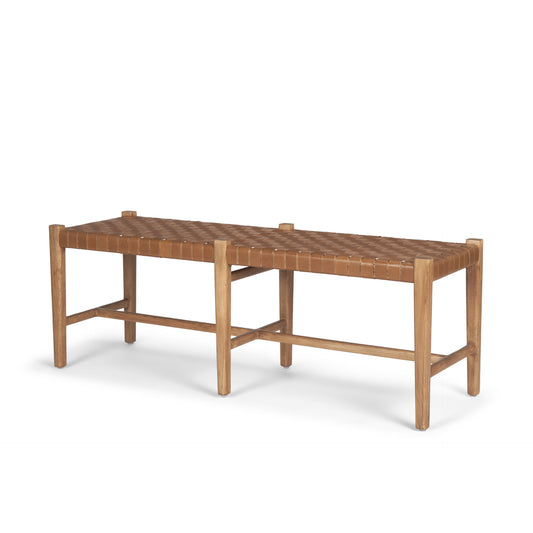 Shane Brown Wood w/ Woven Brown Leather Bench