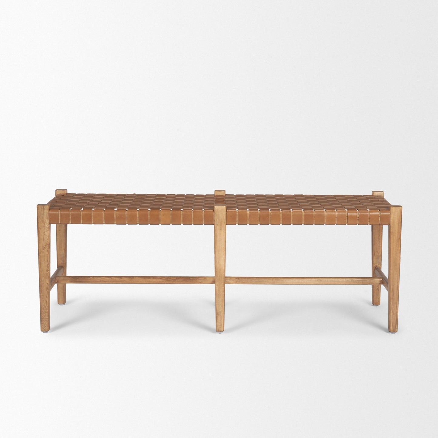 Shane Brown Wood w/ Woven Brown Leather Bench