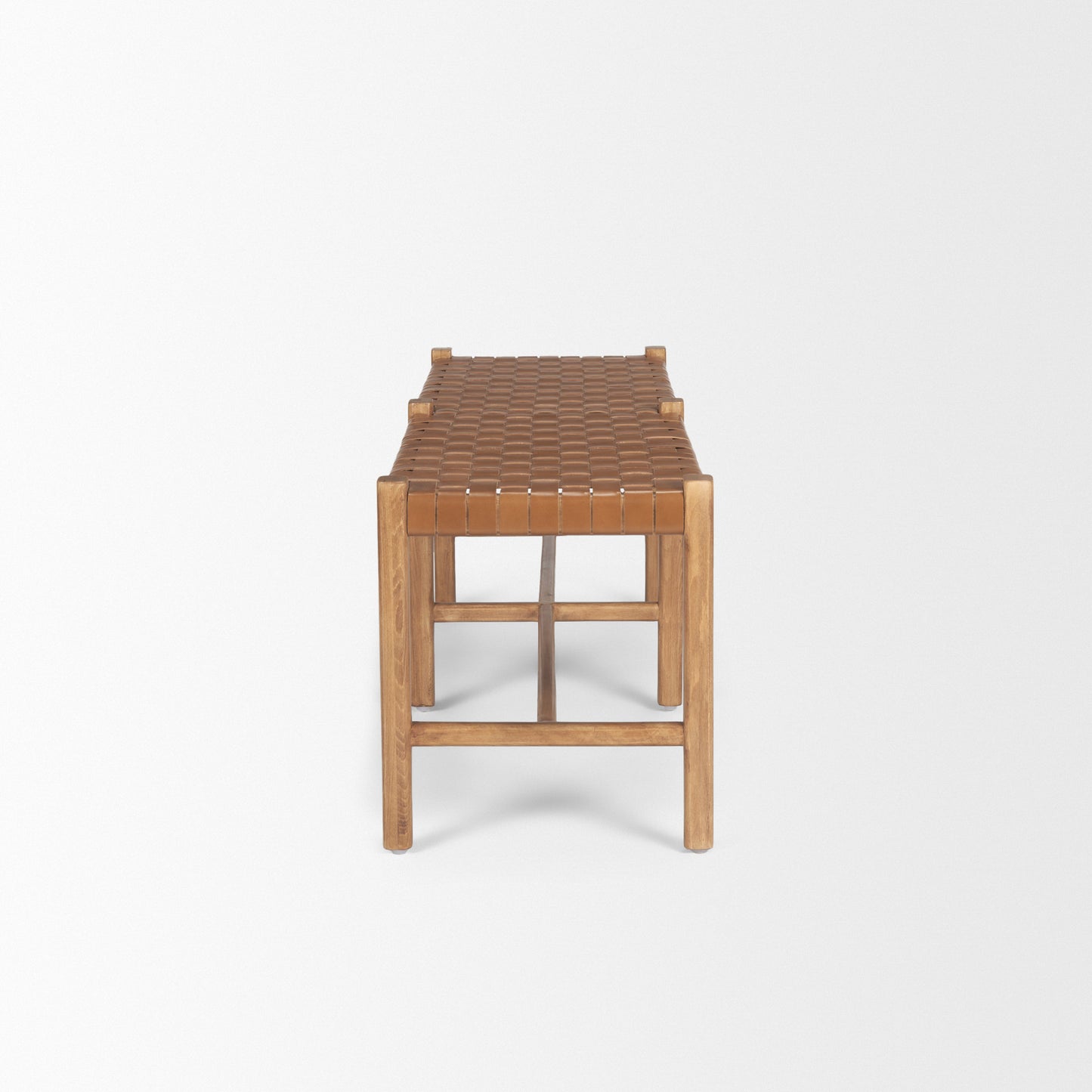 Shane Brown Wood w/ Woven Brown Leather Bench