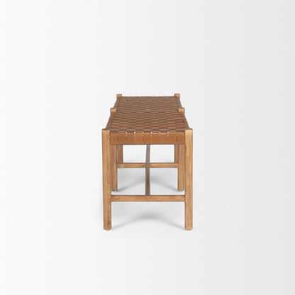 Shane Brown Wood w/ Woven Brown Leather Bench