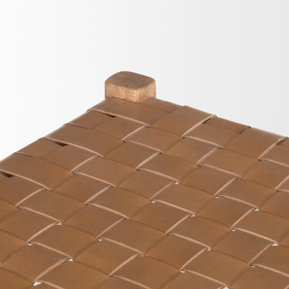 Shane Brown Wood w/ Woven Brown Leather Bench