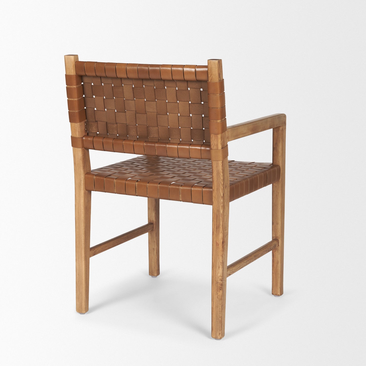 Shane Brown Wood w/ Woven Brown Leather Dining Armchair