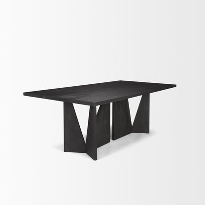 Tarro 84" Rectangular Textured Black Wood w/ Geometrical Base Dining Table
