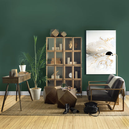 Pandora I 74" H Brown Wood and Metal Glass Door Display Cabinet