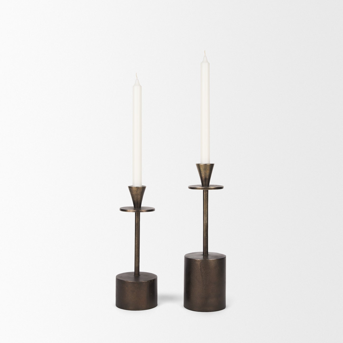 Petria Antiqued Gold Textured Metal Taper Candle Holders