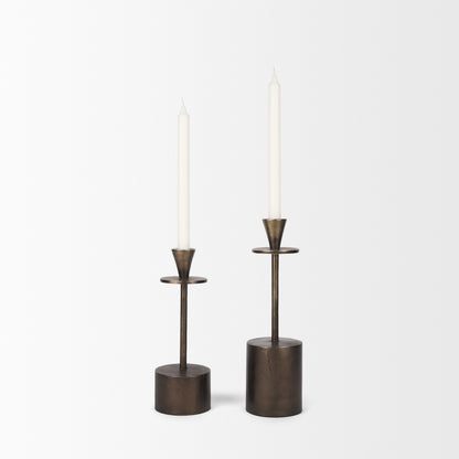 Petria Antiqued Gold Textured Metal Taper Candle Holders