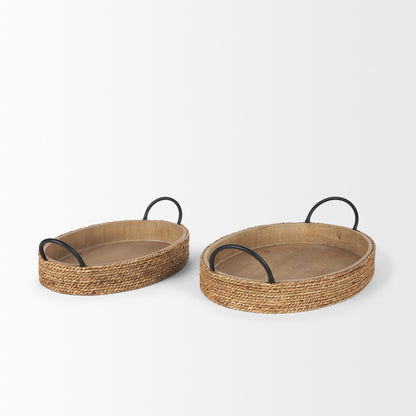 Wheaton Light Brown Wood w/ Natural Jute Serving Trays