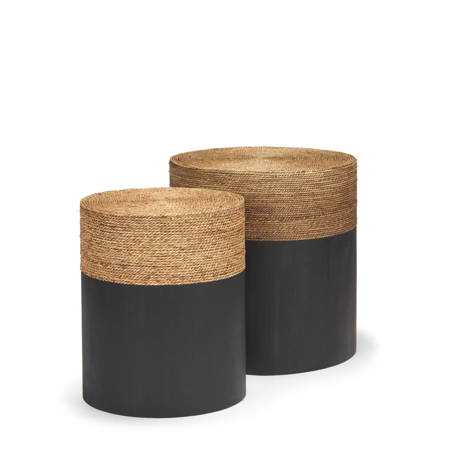 Wenopa Matte Black Wood w/ Natural Jute Accent Tables