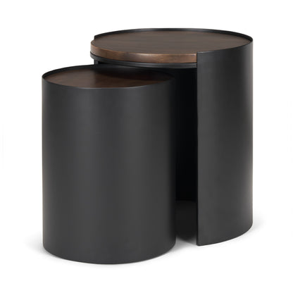 Varden Matte Black Metal w/ Dark Brown Wood Top Nesting Accent Tables