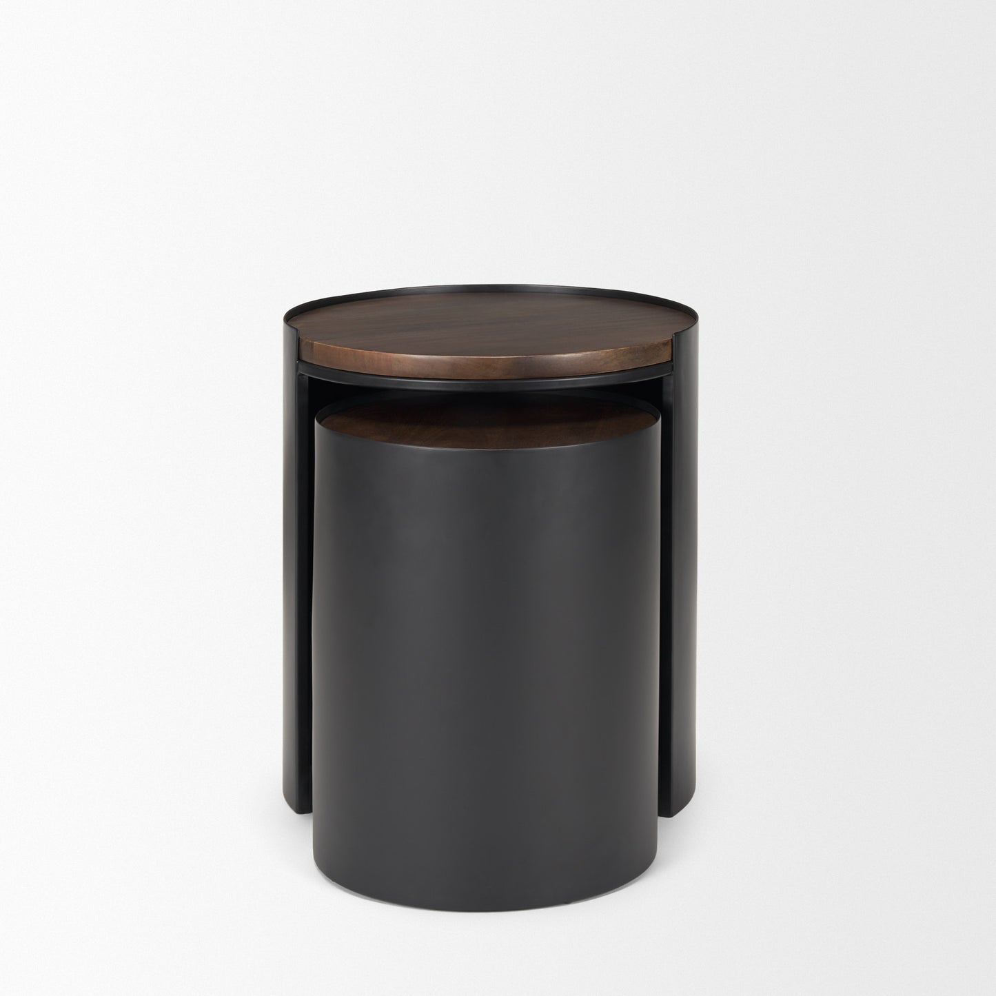 Varden Matte Black Metal w/ Dark Brown Wood Top Nesting Accent Tables
