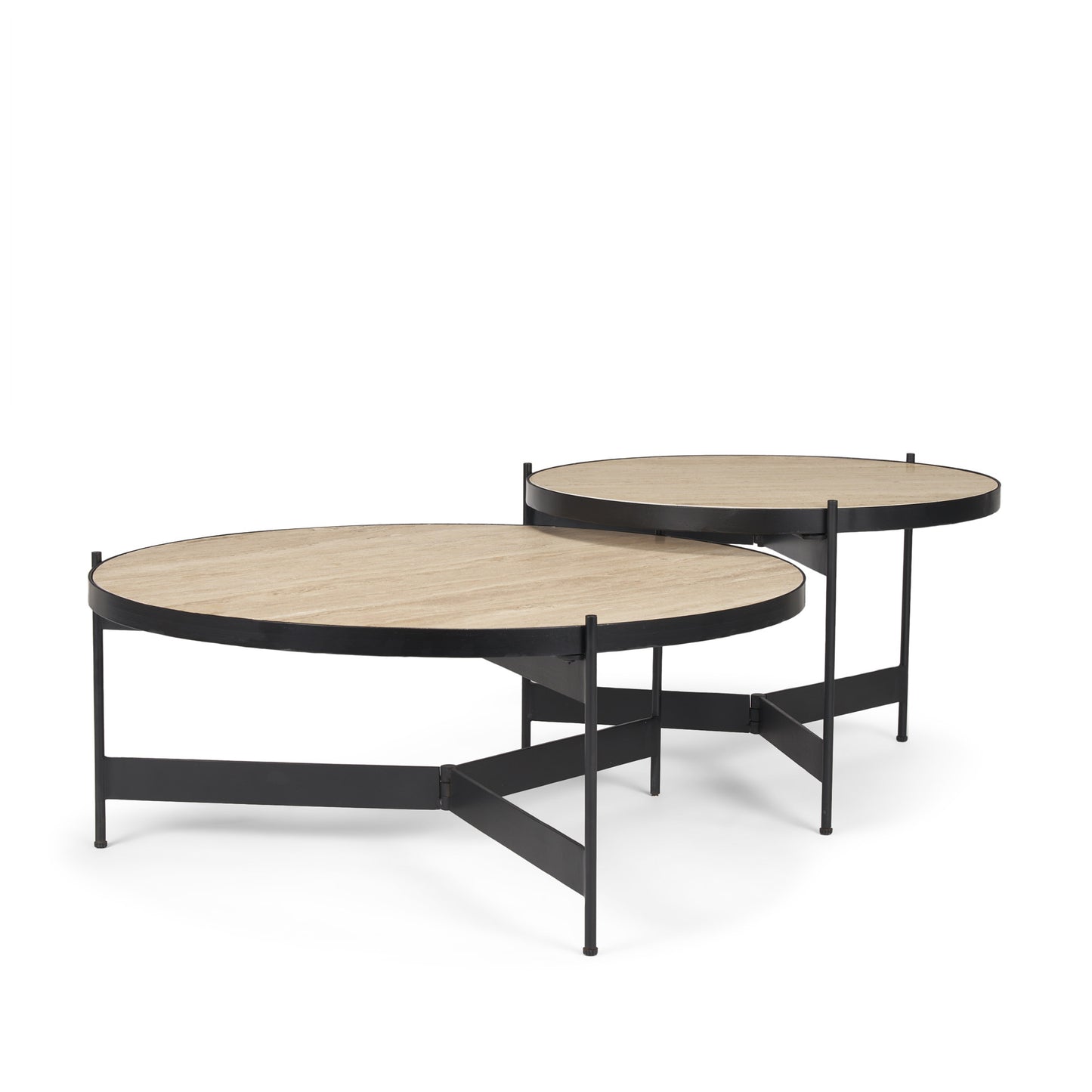 Wade Travertine Marble w/ Matte Black Metal Coffee Tables