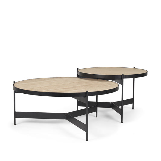 Wade Travertine Marble w/ Matte Black Metal Coffee Tables