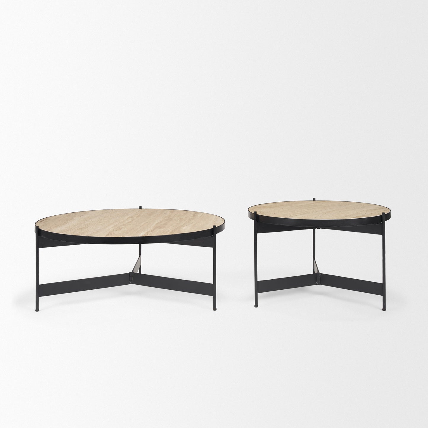 Wade Travertine Marble w/ Matte Black Metal Coffee Tables