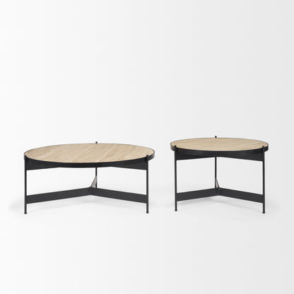Wade Travertine Marble w/ Matte Black Metal Coffee Tables