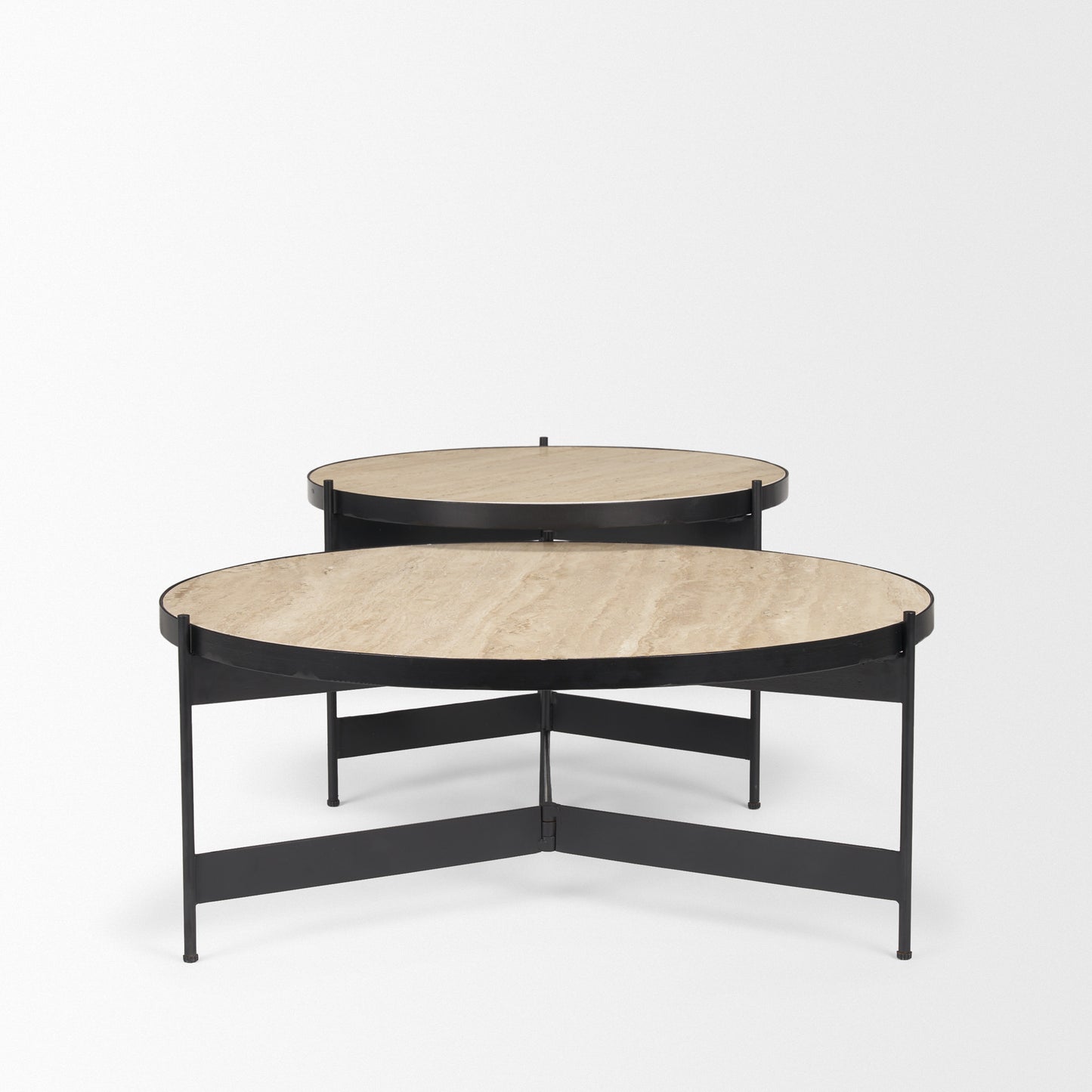 Wade Travertine Marble w/ Matte Black Metal Coffee Tables