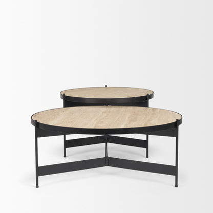 Wade Travertine Marble w/ Matte Black Metal Coffee Tables