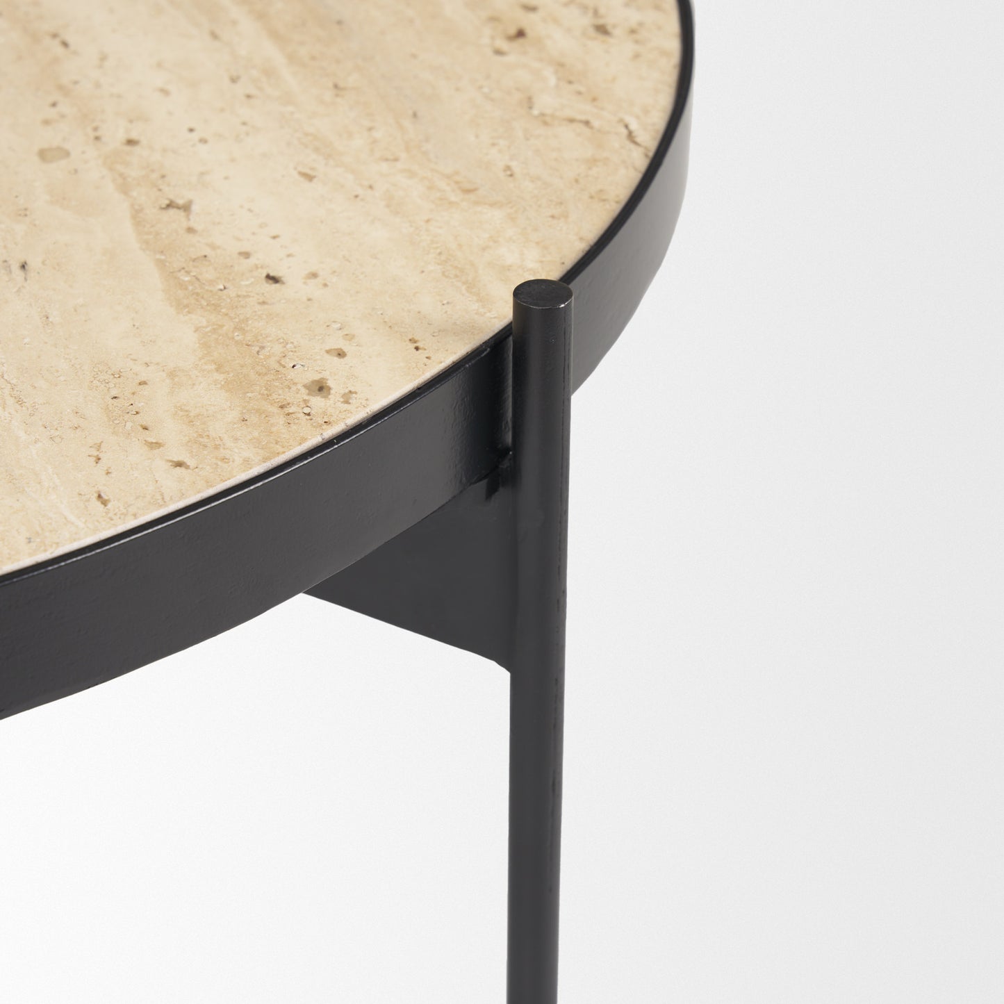 Wade Travertine Marble w/ Matte Black Metal Coffee Tables