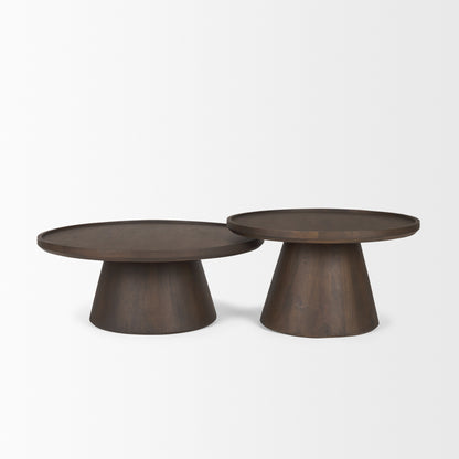 Takoda Dark Brown Wood Tapered Drum Nesting Coffee Tables