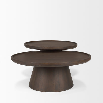Takoda Dark Brown Wood Tapered Drum Nesting Coffee Tables