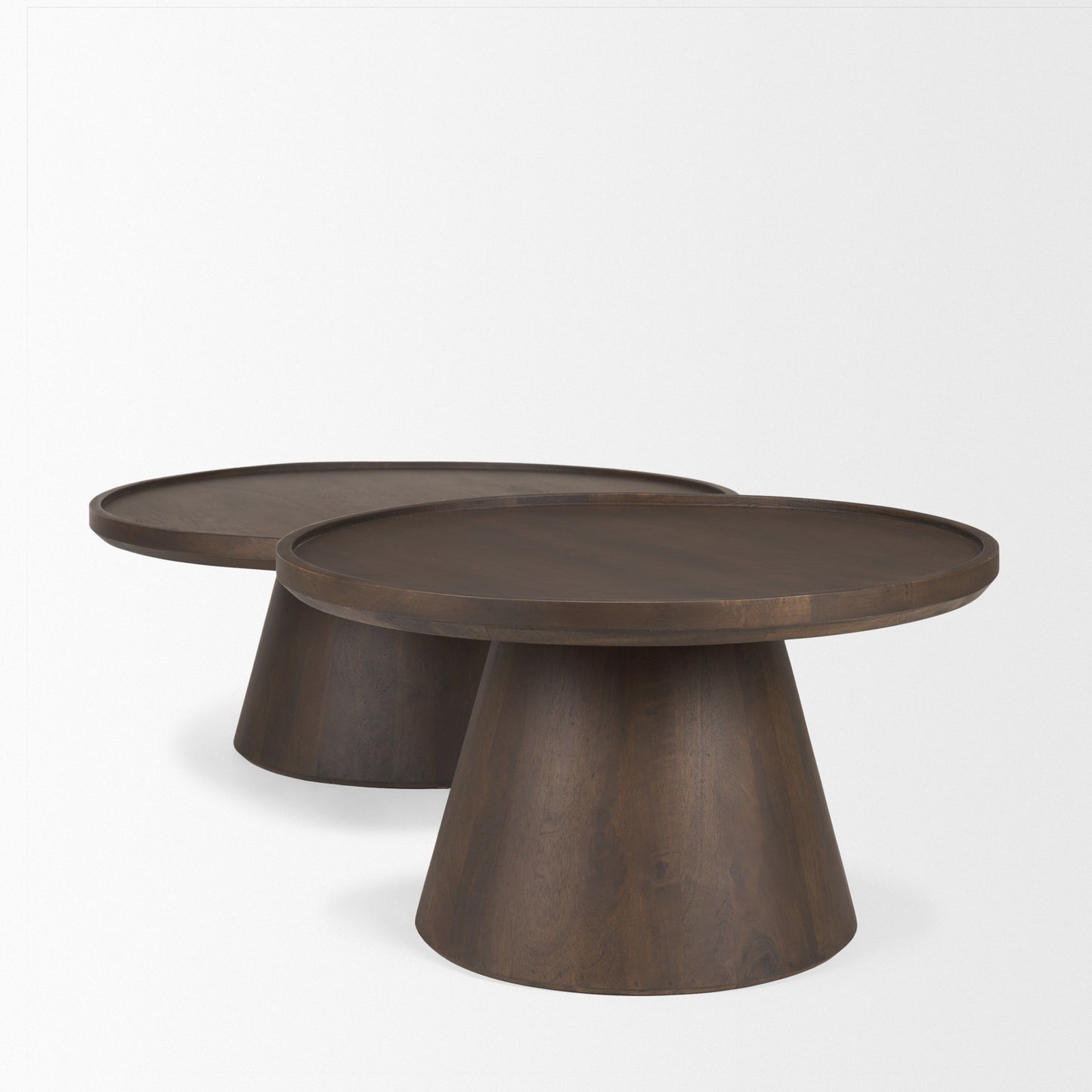 Takoda Dark Brown Wood Tapered Drum Nesting Coffee Tables
