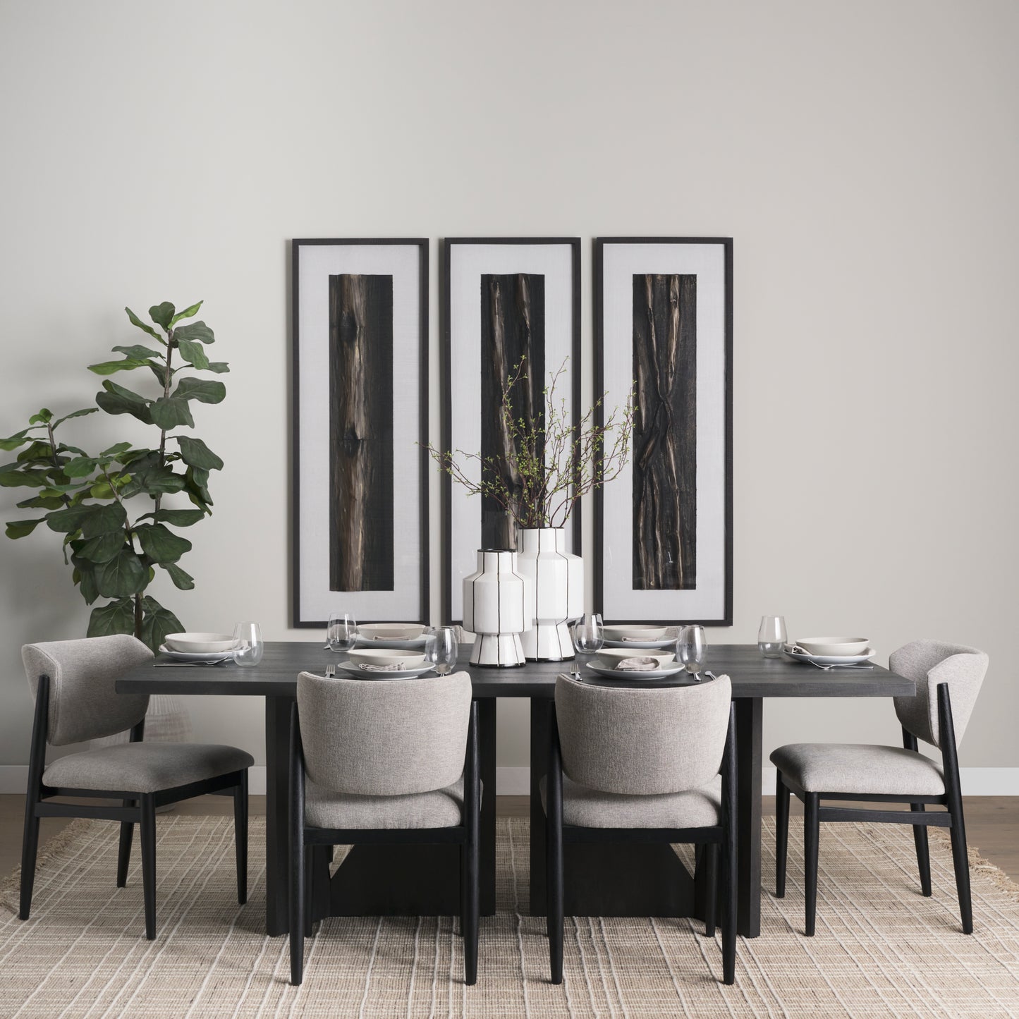 Tarro 84" Rectangular Textured Black Wood w/ Geometrical Base Dining Table