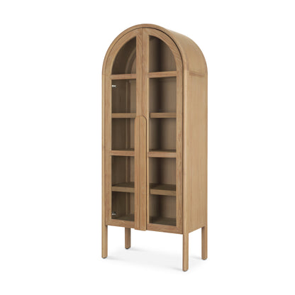 Callum Light Brown Elm Wood w/ Glass Doors Arched Curio Cabinet
