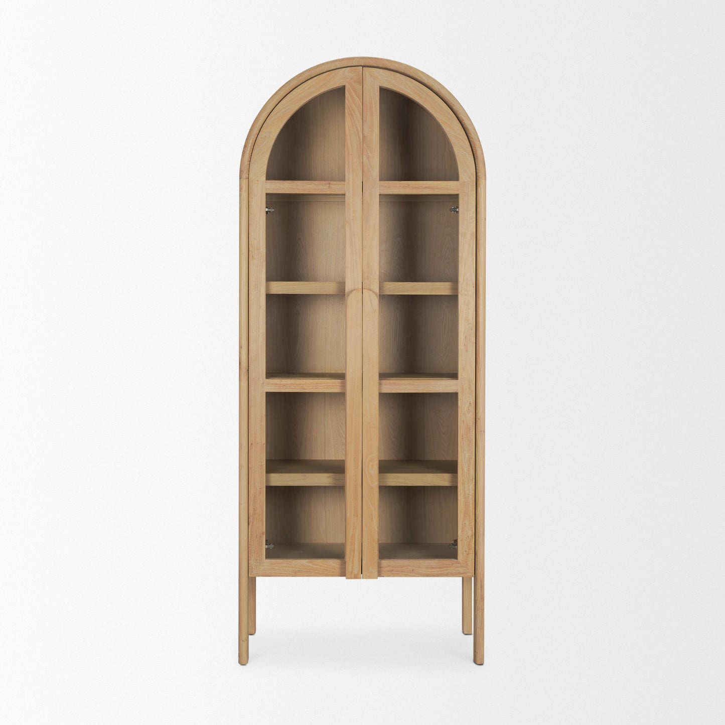 Callum Light Brown Elm Wood w/ Glass Doors Arched Curio Cabinet