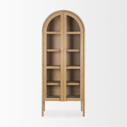 Callum Light Brown Elm Wood w/ Glass Doors Arched Curio Cabinet
