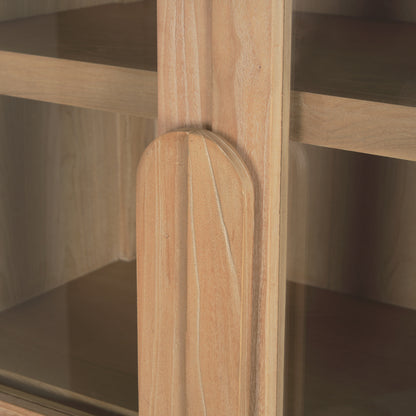 Callum Light Brown Elm Wood w/ Glass Doors Arched Curio Cabinet