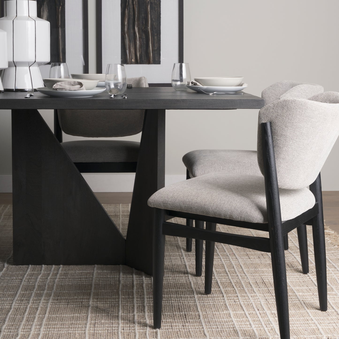 Tarro 84" Rectangular Textured Black Wood w/ Geometrical Base Dining Table