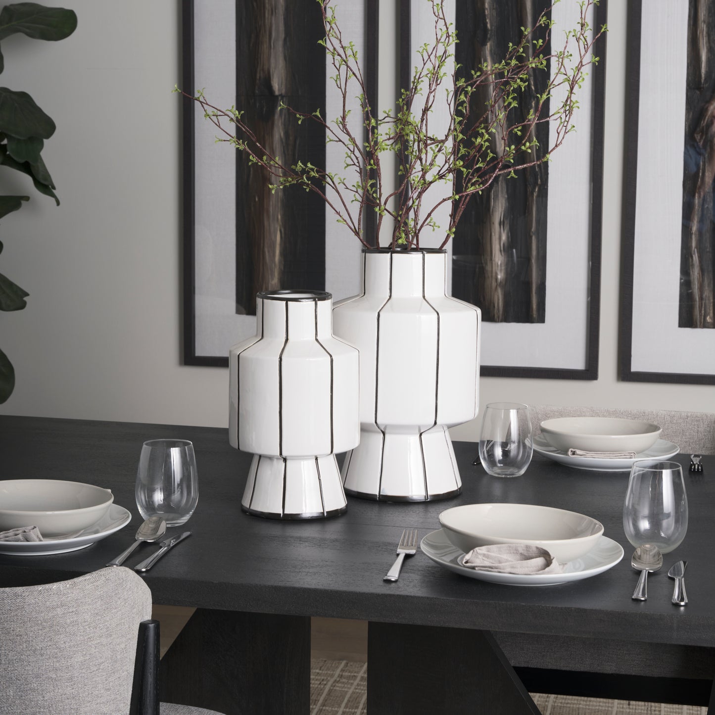 Dinah Small White w/ Black Stripes Ceramic Vase