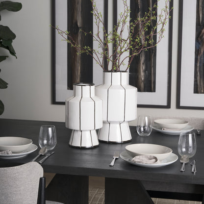 Dinah Small White w/ Black Stripes Ceramic Vase